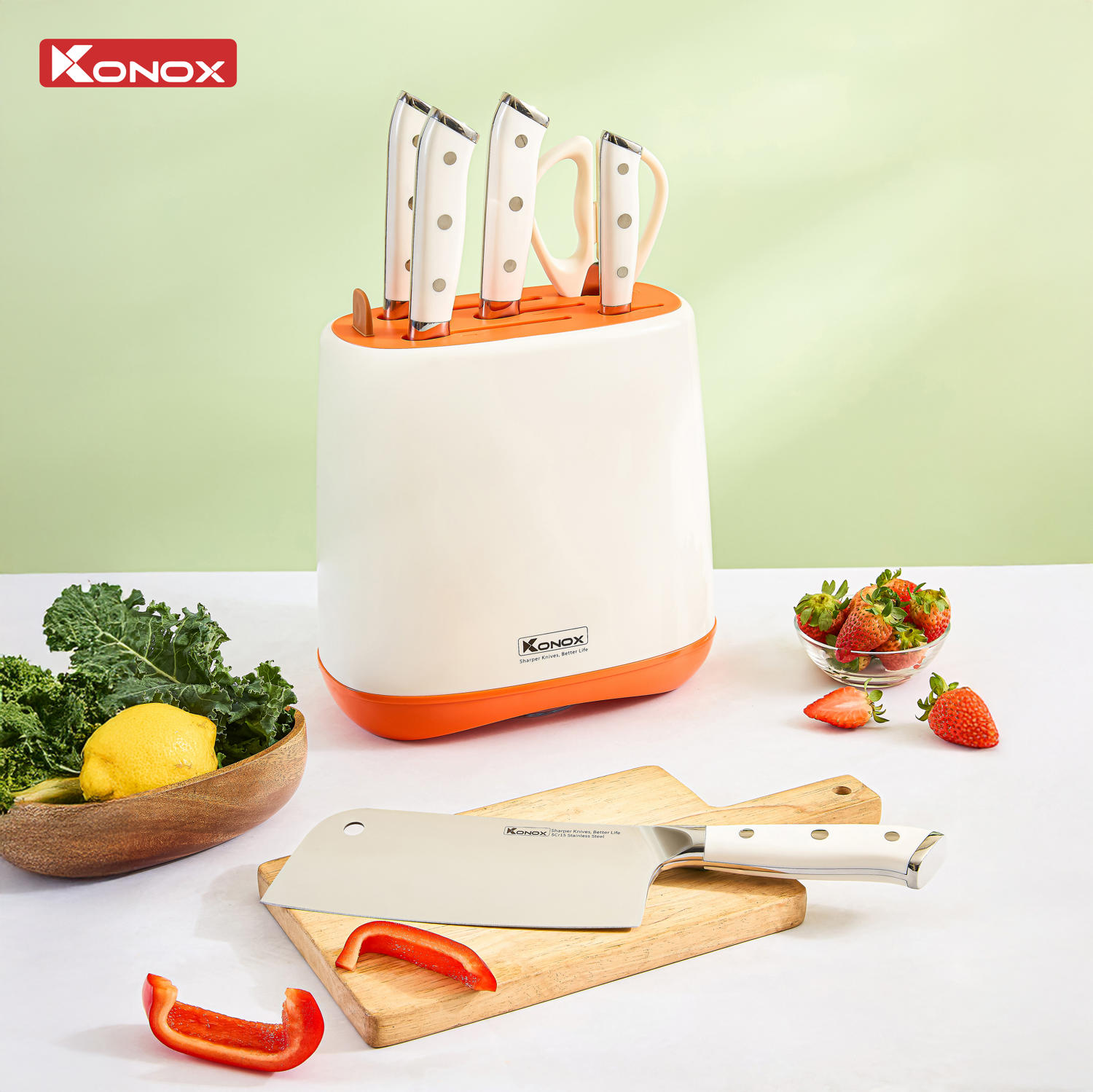 Bộ dao làm bếp 5 món cao cấp Konox Haper Orange - ảnh 2