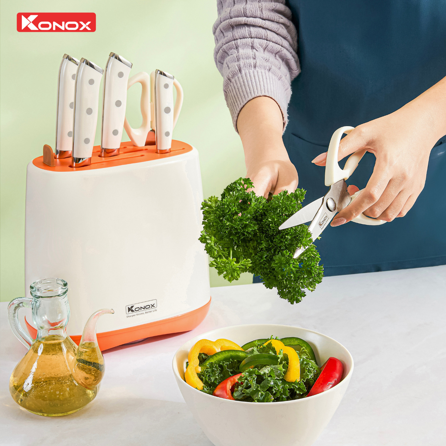Bộ dao làm bếp 5 món cao cấp Konox Haper Orange - ảnh 3