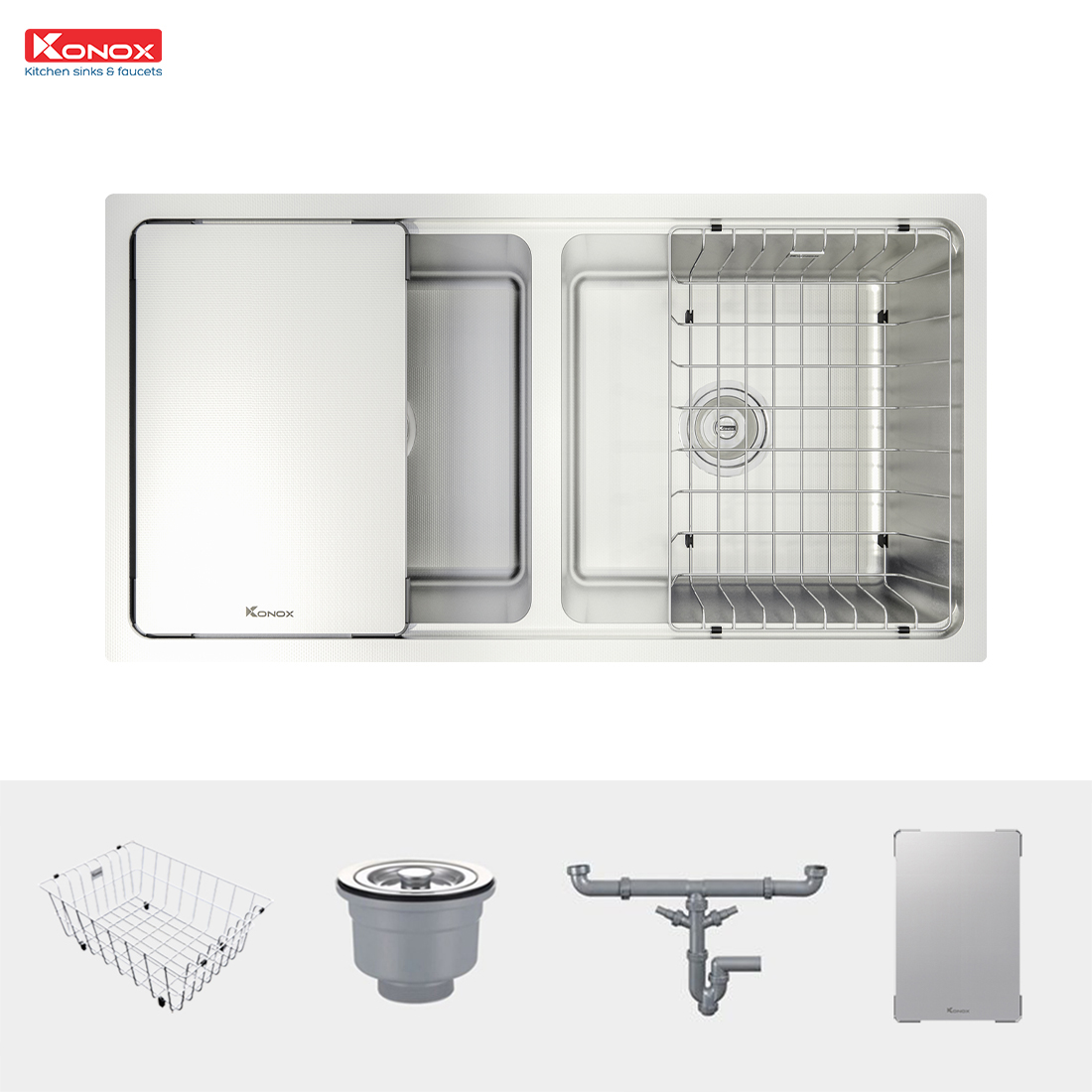 Dùng và vệ sinh chậu rửa bát Konox KN8646DU Dekor
