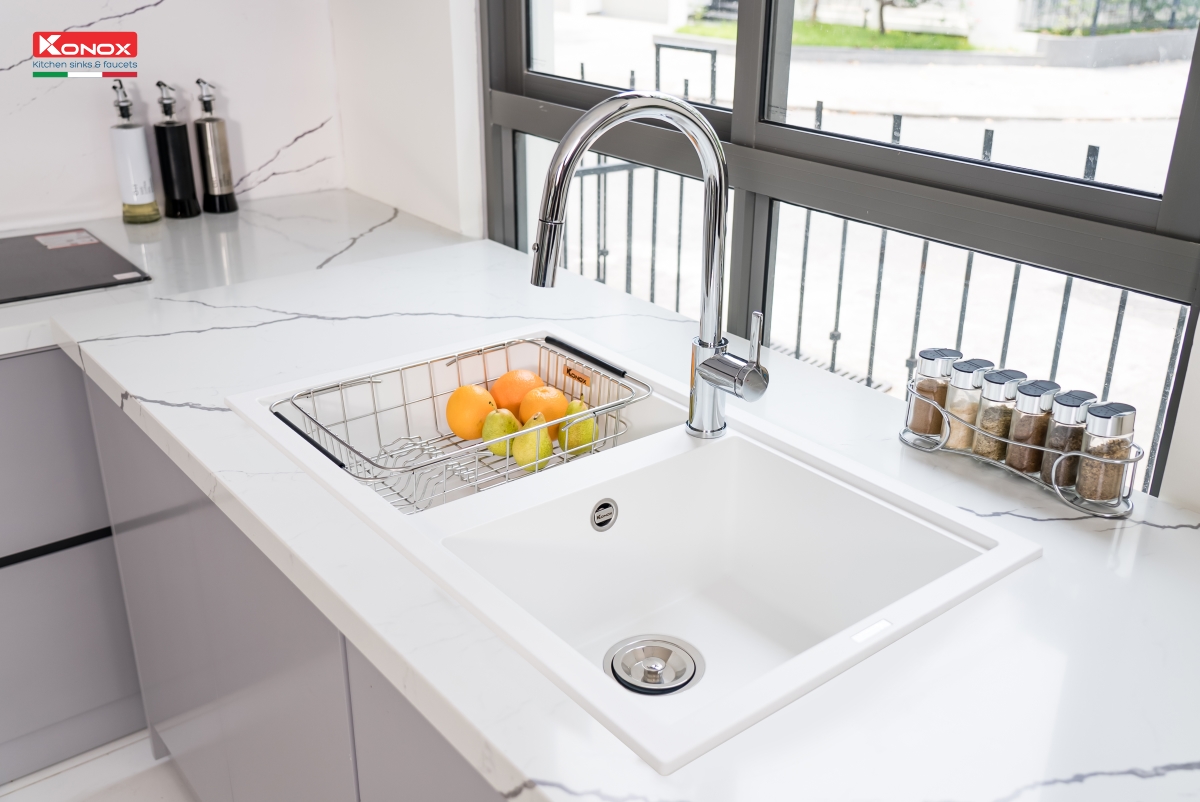 Chậu rửa bát Granite Sink Phoenix Smart 860 – White Silver - ảnh 6