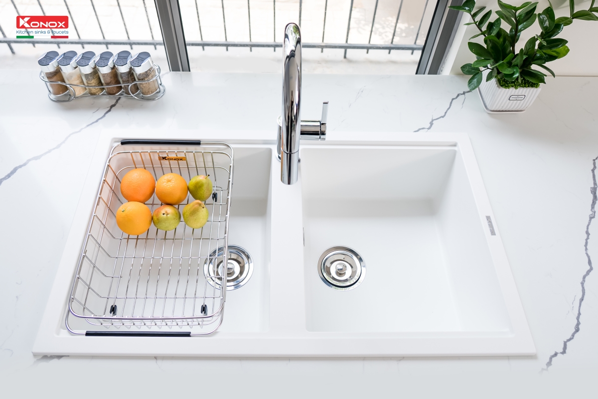 Chậu rửa bát Granite Sink Phoenix Smart 860 – White Silver - ảnh 7