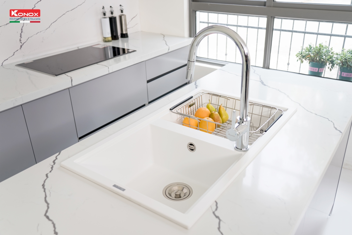 Chậu rửa bát Granite Sink Phoenix Smart 860 – White Silver - ảnh 8