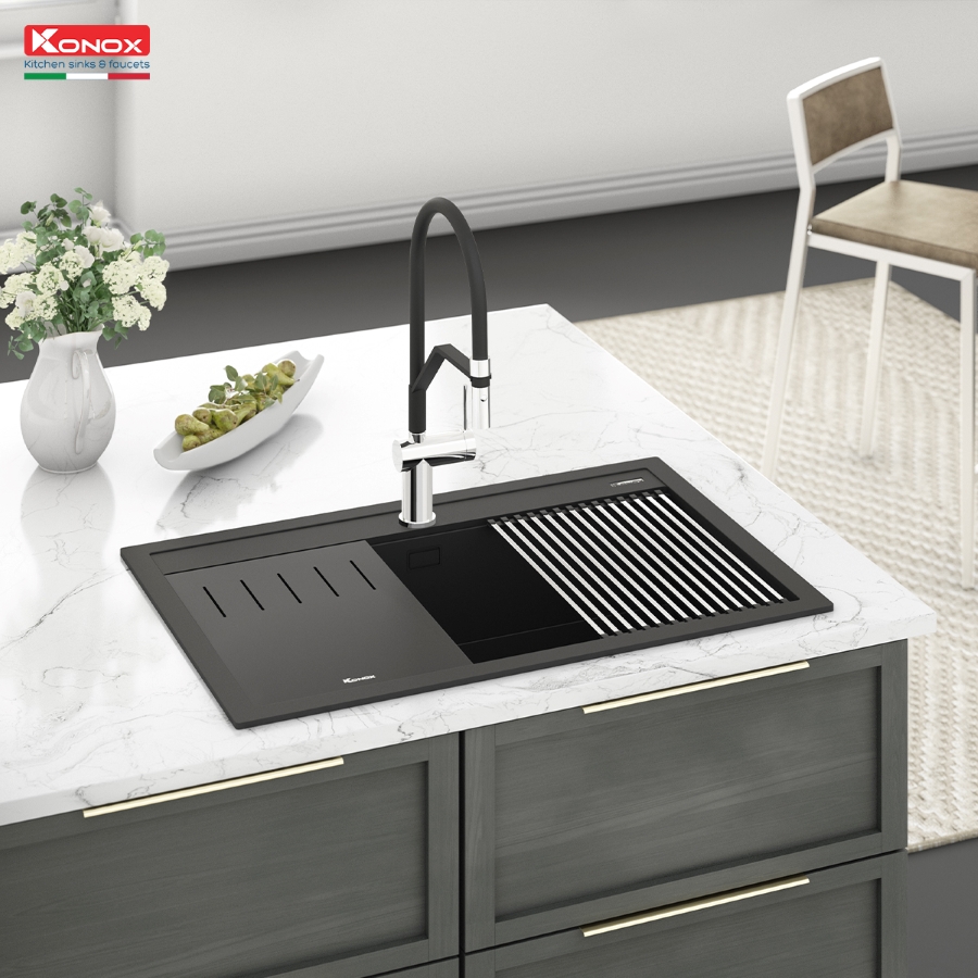 Chậu rửa bát đá Granite Sink Terra 790S Black - ảnh 5