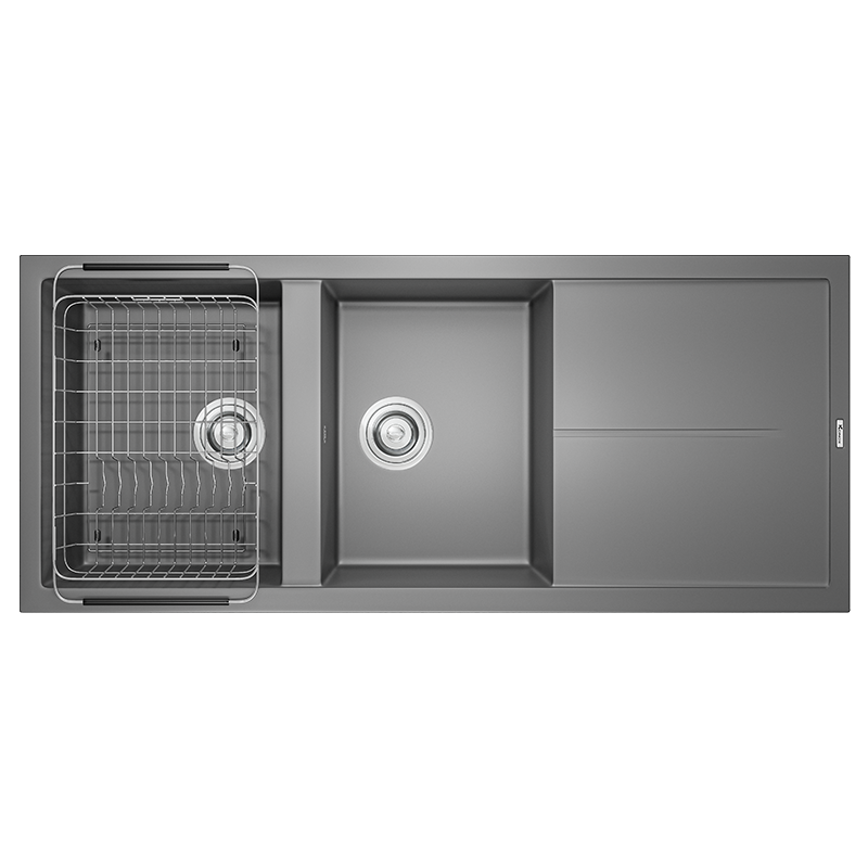 Chậu rửa bát đá Konox Granite Livello Smart 1160 Grey – tông xám, 2 hố