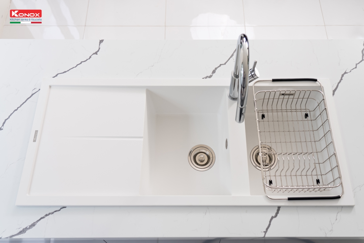 Chậu rửa bát Granite Sink Livello Smart 1160 – White Silver - ảnh 8
