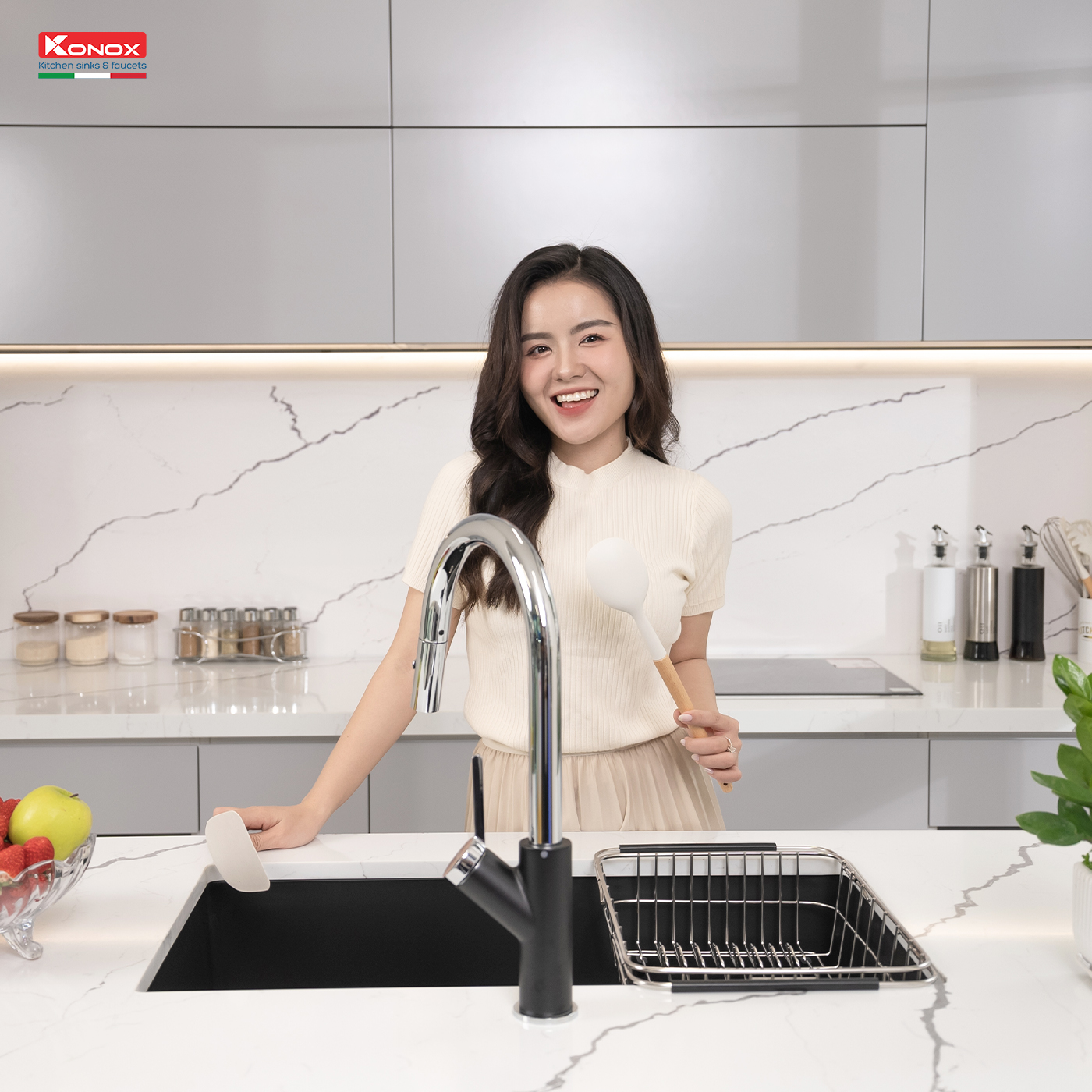 Chậu rửa bát Granite Sink Naros 760S – Black - ảnh 6