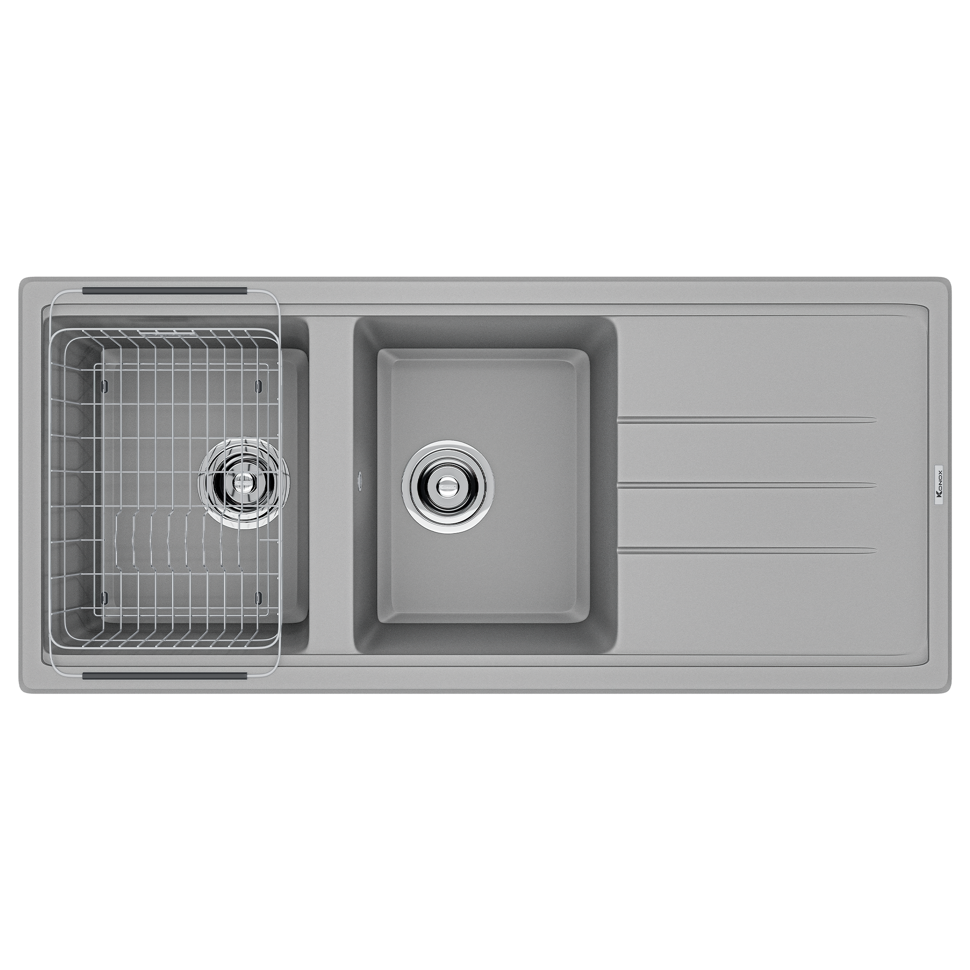 Chậu rửa bát Konox Phoenix 1160 Grey – đá granite 2 hố có bàn chờ