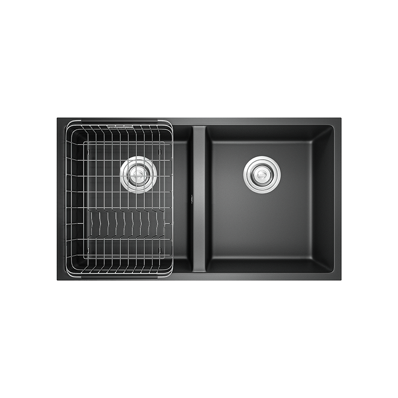 Chậu rửa bát Konox Veloci 760D Black – chậu đá đen lắp âm 2 hố