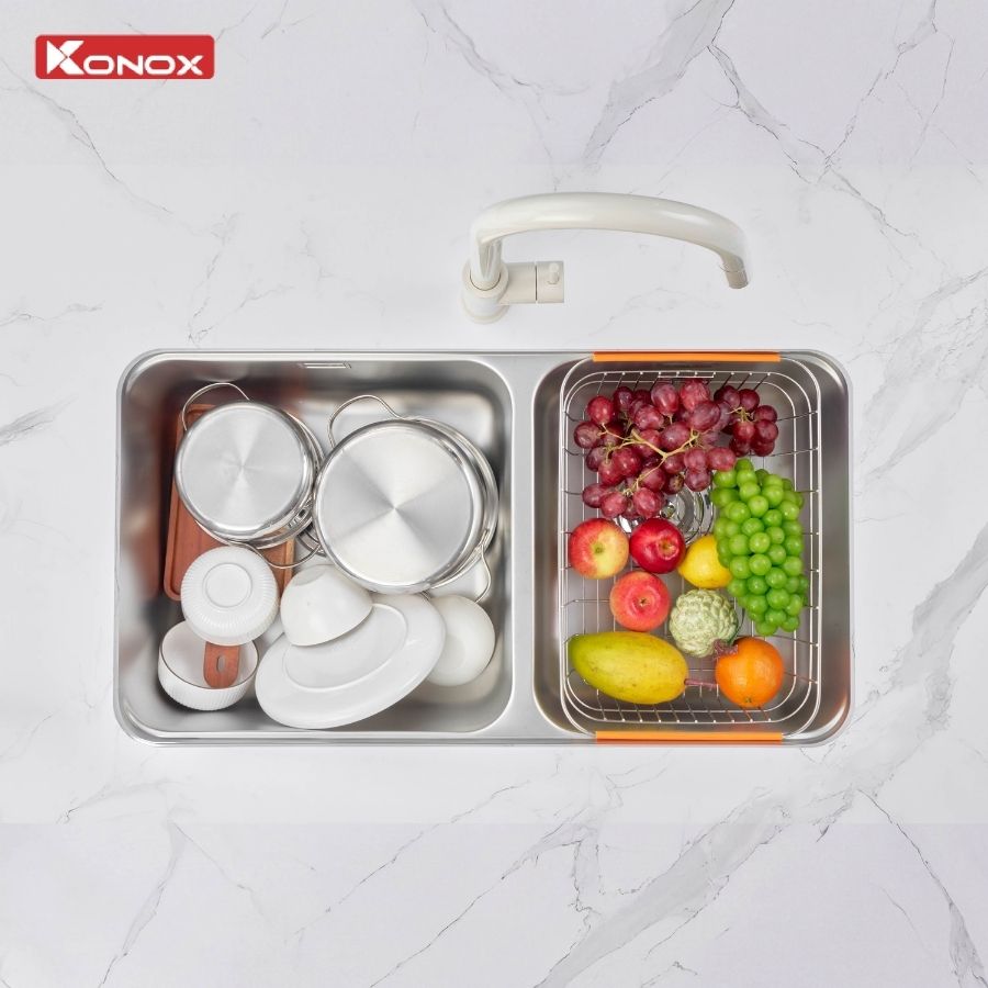 Chậu rửa bát lắp âm 2 hố lệch R50 Tari 8246DU - ảnh 7