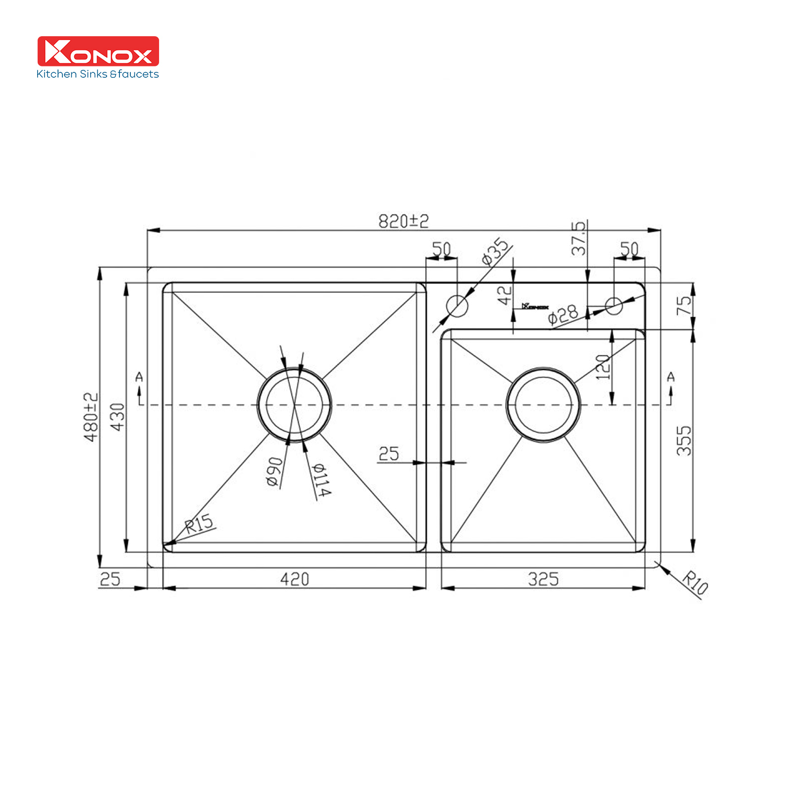 Chất liệu và công nghệ trên chậu rửa bát Konox KN8248DO