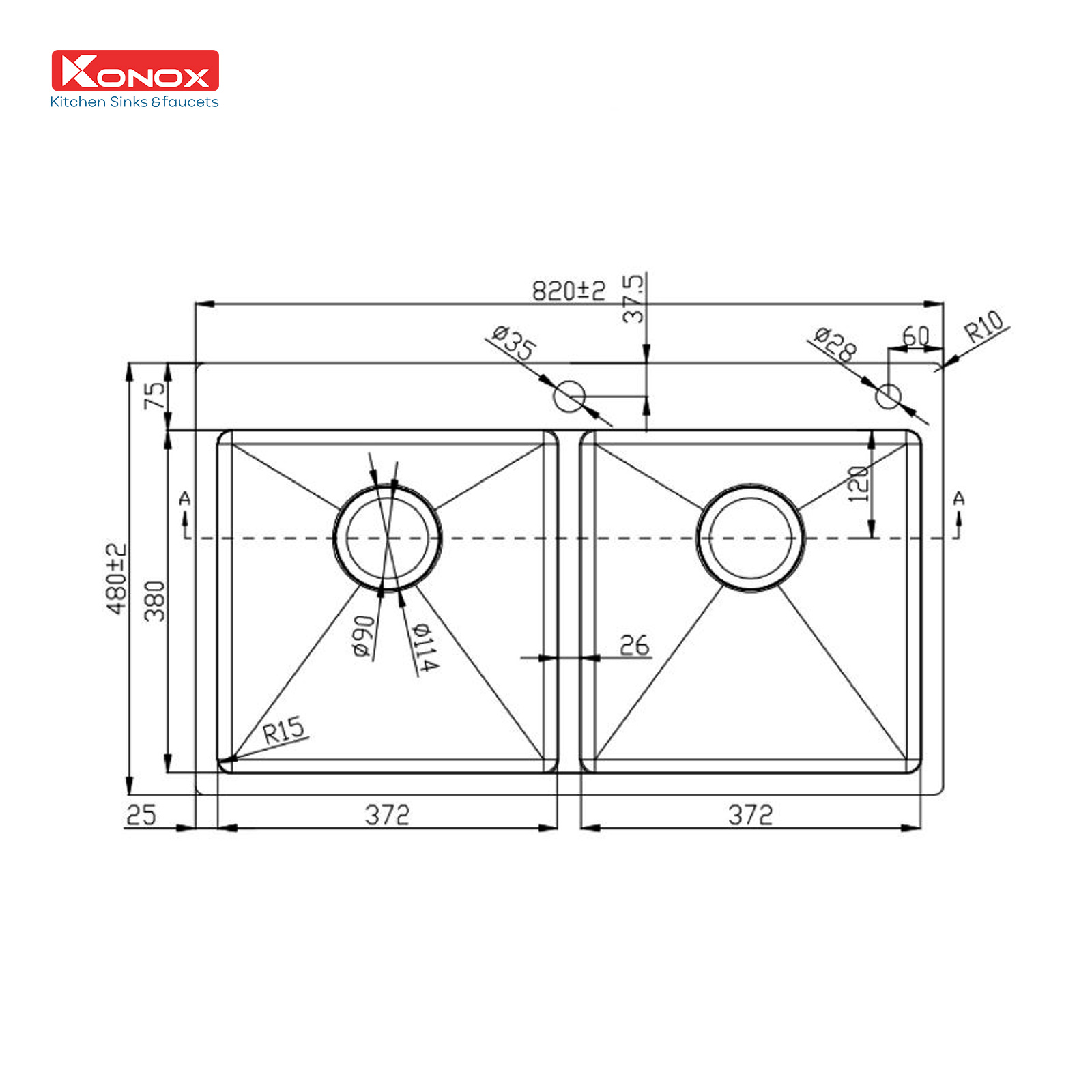 Chất liệu inox SS304 và công nghệ trên chậu rửa bát Konox KN8248DOB