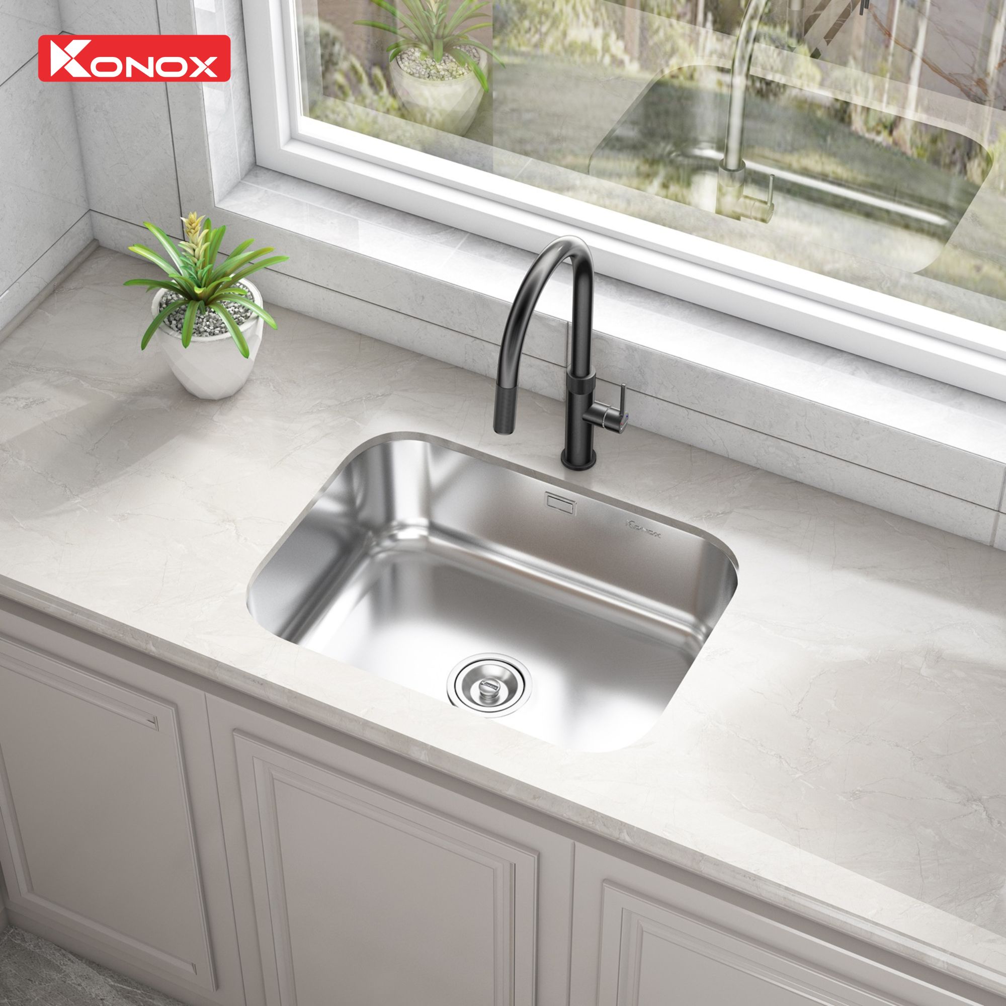 Lắp đặt chậu rửa bát Konox Tari 5744SM đúng kích thước