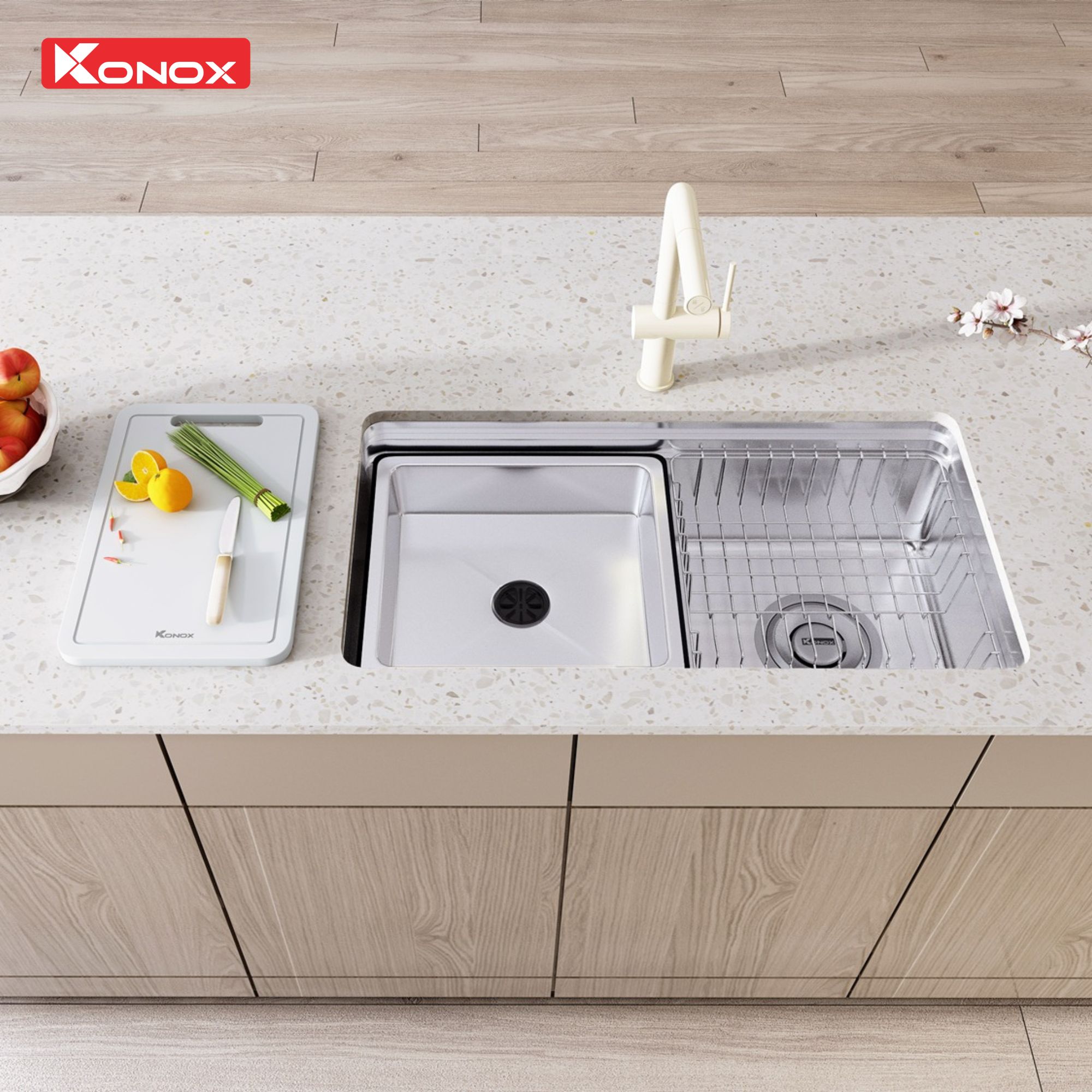 Chất liệu và công nghệ trên chậu rửa bát Konox Tari 780SM