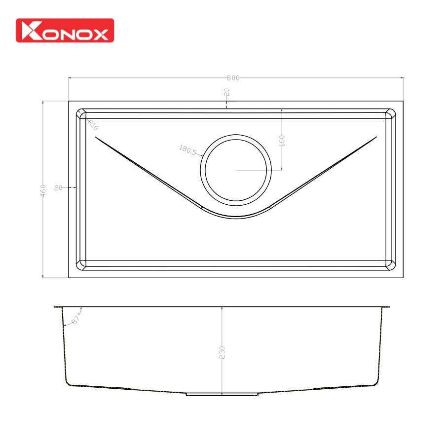 Kích thước lắp đặt chậu Konox Tari 800SM