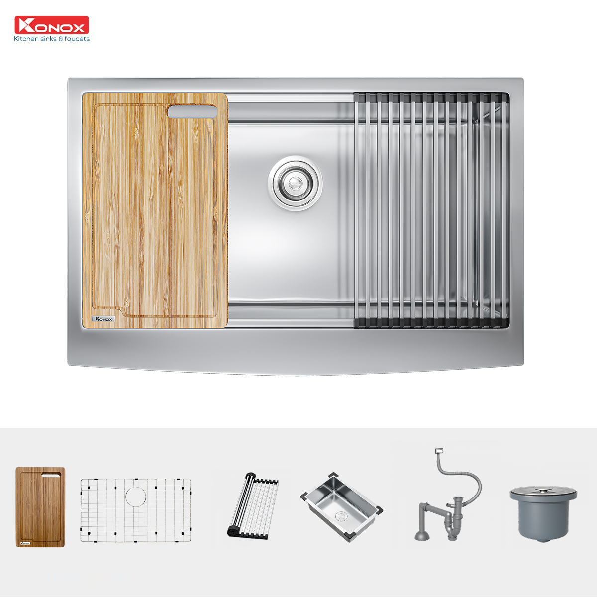 Kích thước và lắp đặt chậu Konox KN8051AS Curve