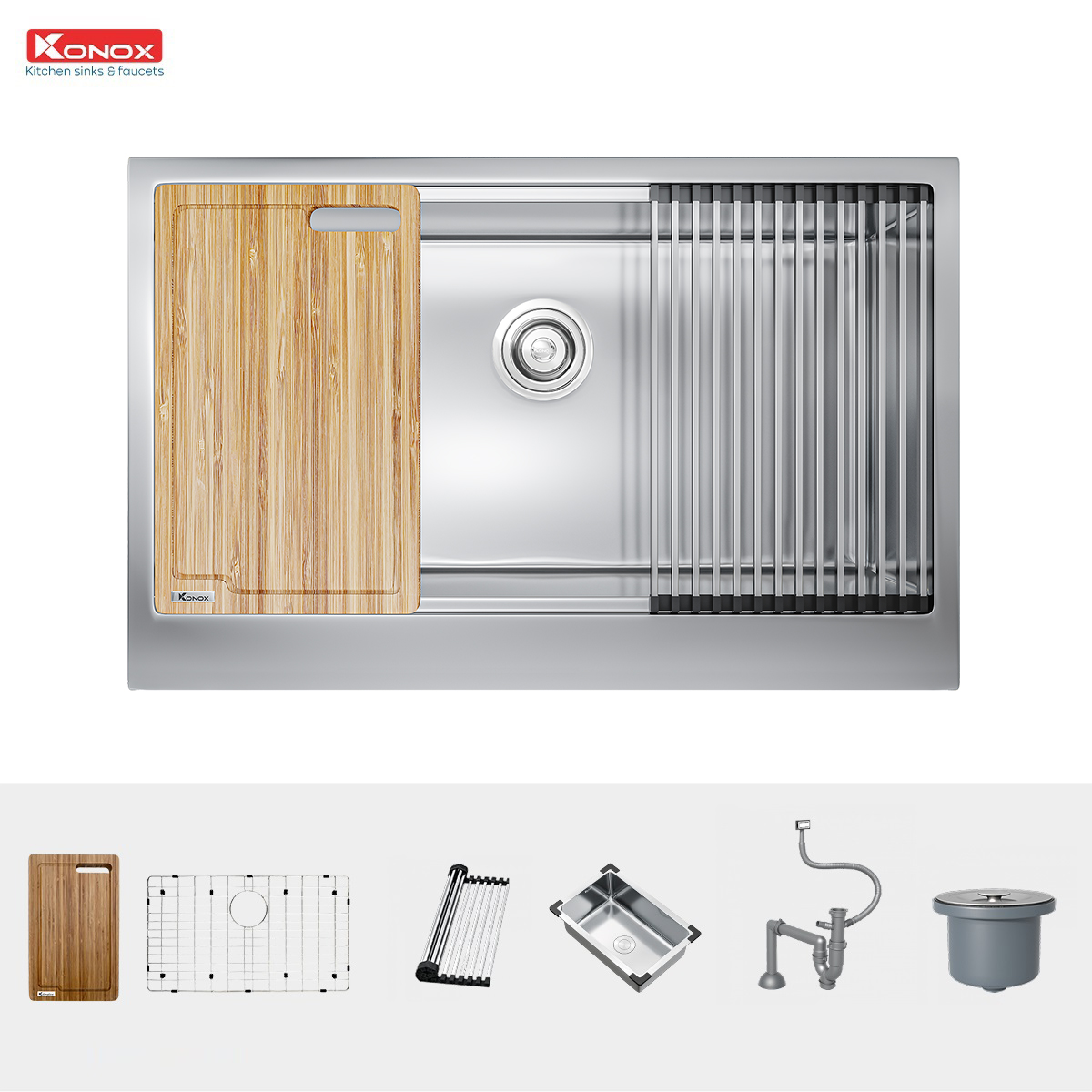 Kích thước và lắp đặt chậu Konox KN8051AS Retta
