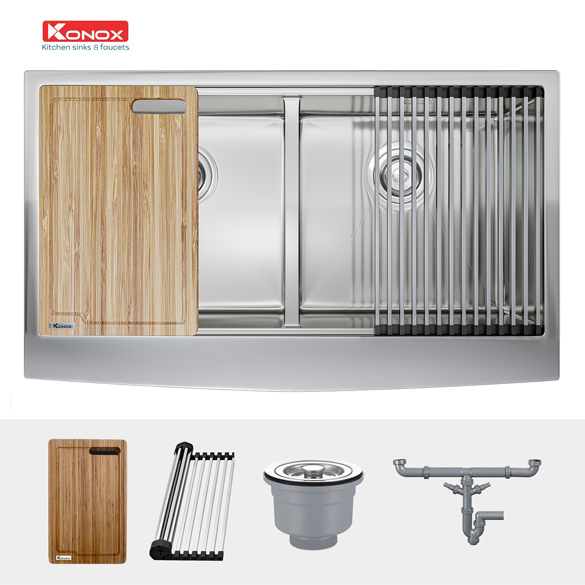 Kích thước và lắp đặt chậu Konox KN8751DA Curve
