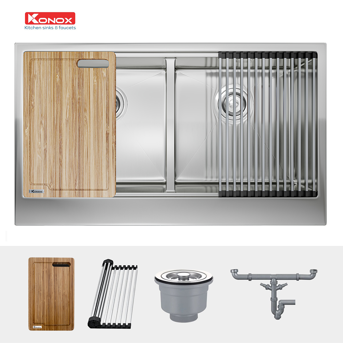 Kích thước và lắp đặt chậu Konox KN8751DA Retta