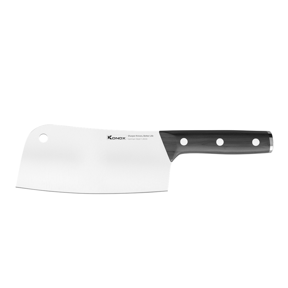 Dao chặt thép Đức Konox Bront 7″ Cleaver cán gỗ Black Pakka
