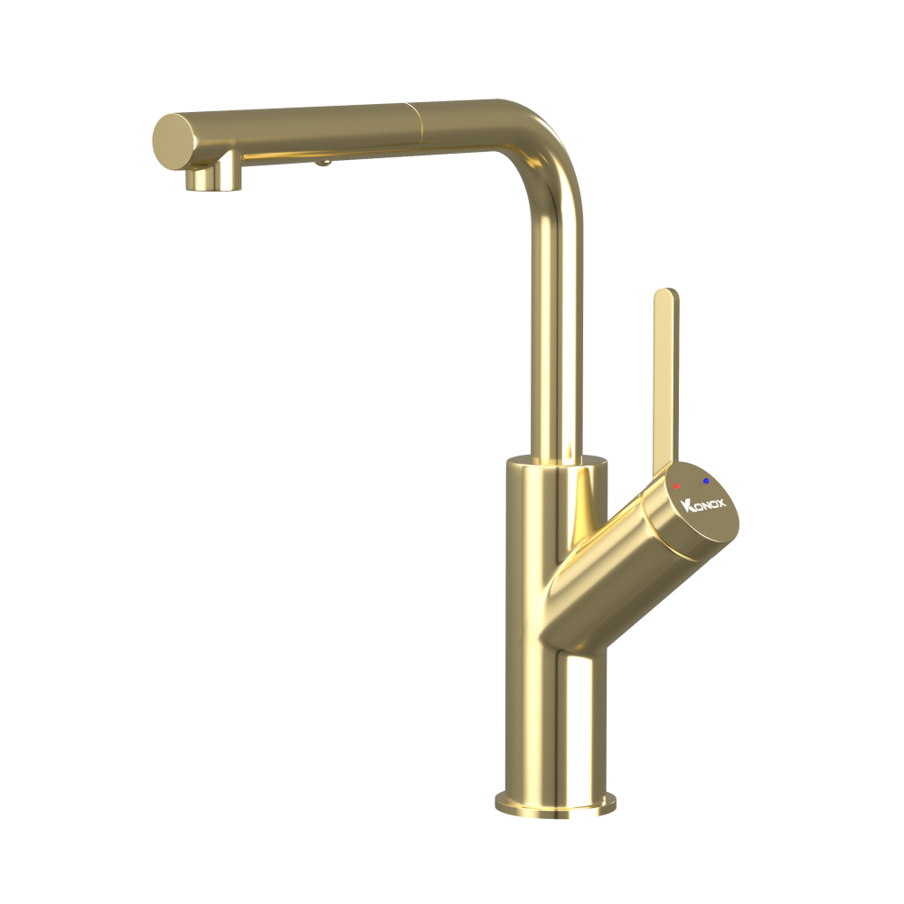 Vòi rửa bát dây rút Konox Artan Gold – sắc vàng sang trọng