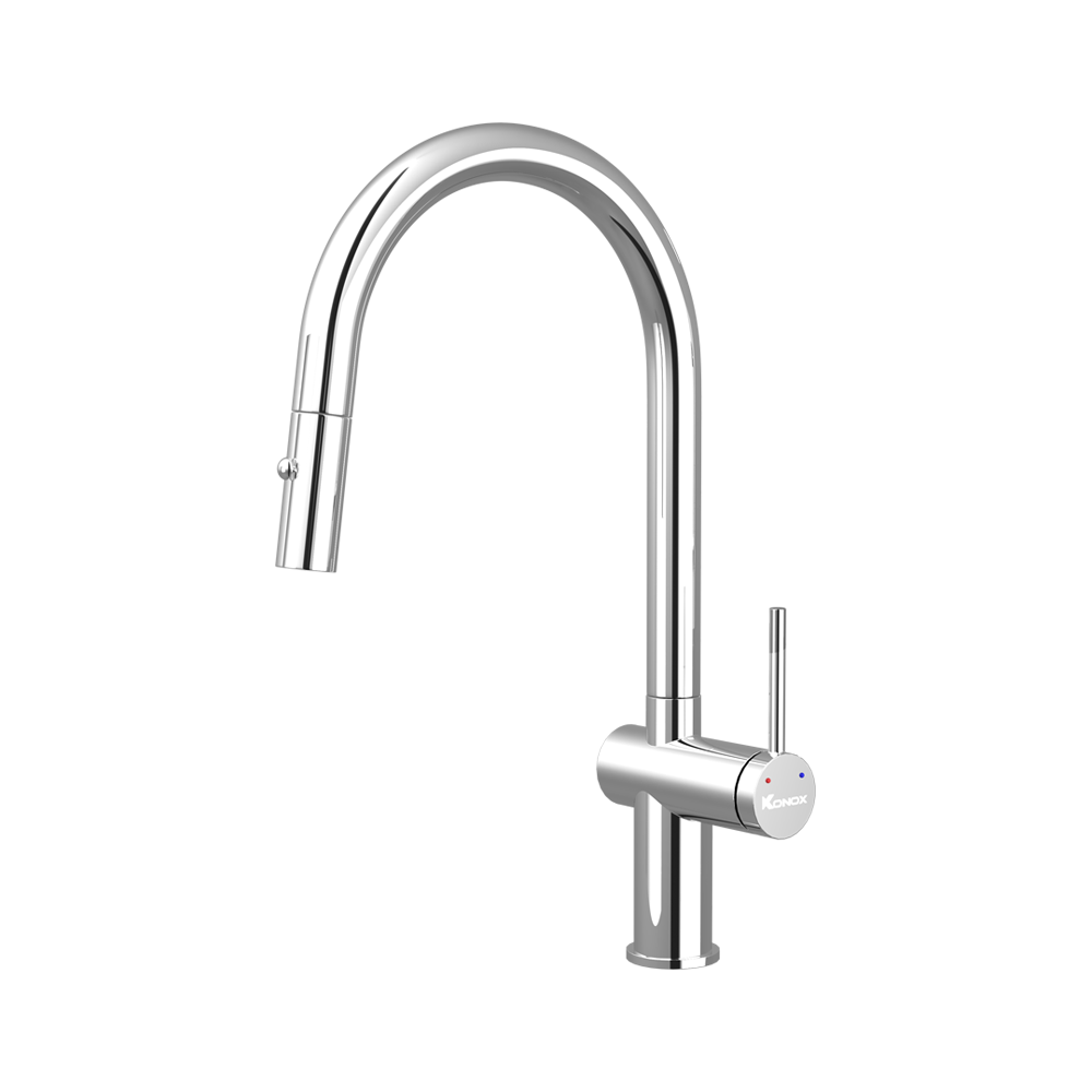 Vòi rửa bát dây rút Konox Comfor Chrome – dáng vòng cung