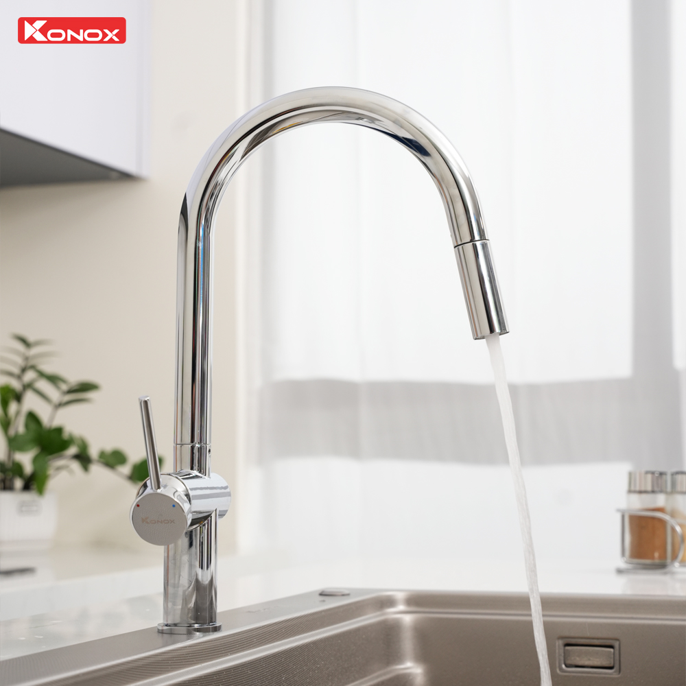 Vòi rửa bát dây rút Comfor Chrome - ảnh 5