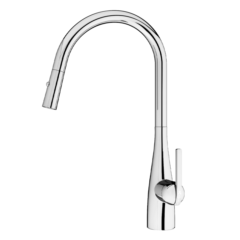 Vòi rửa bát dây rút Konox Curva Chrome – PVD Chrome 5 lớp