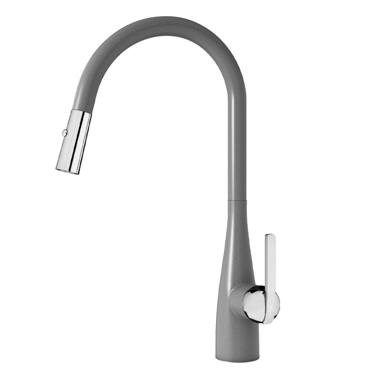 Vòi rửa bát dây rút Konox Curva Grey – vân đá xám dáng cao