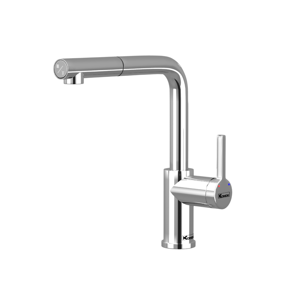 Vòi rửa bát dây rút Konox Lumo Smart Chrome – dáng vuông, thân thấp