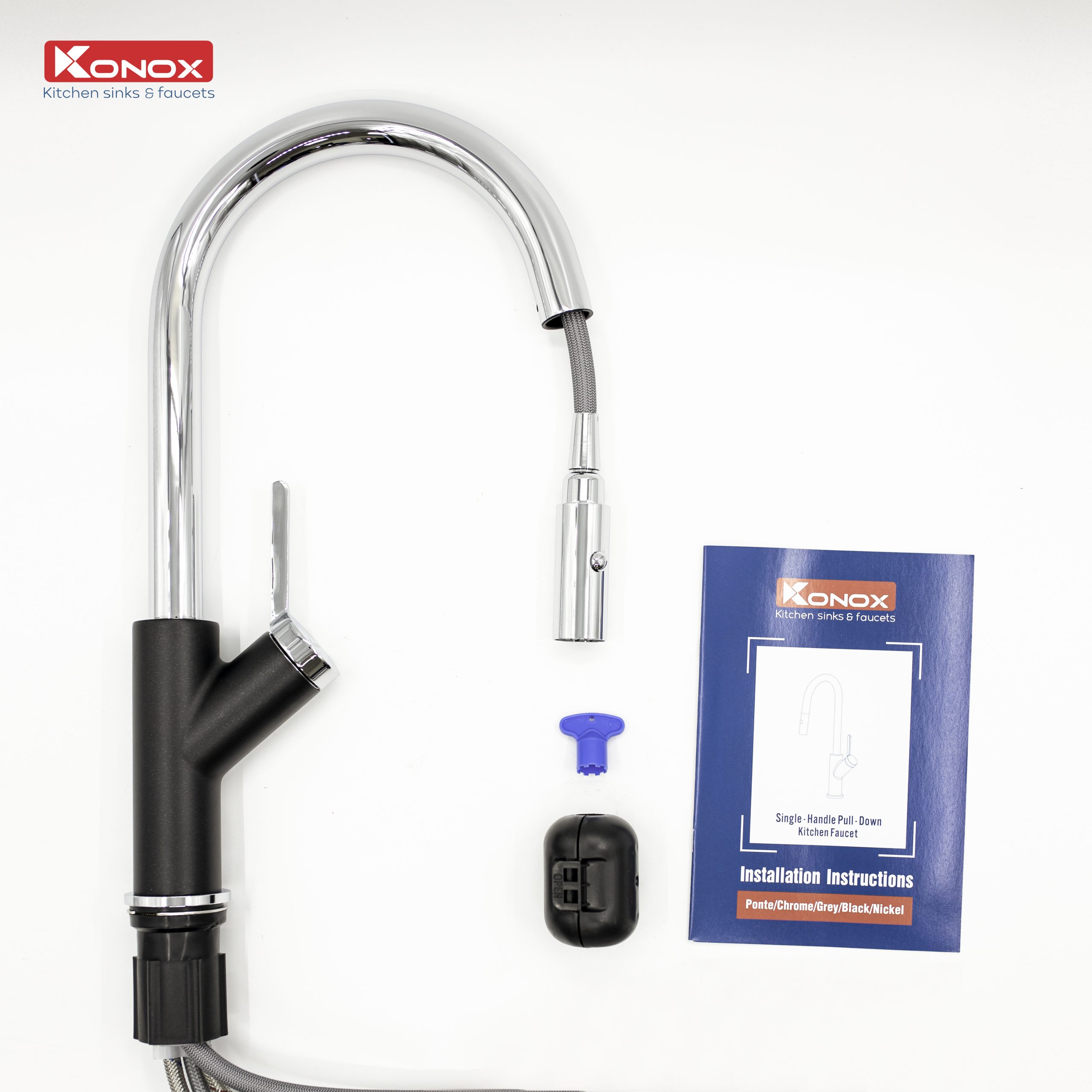 Lắp đặt vòi Konox Ponte Black trên chậu đá