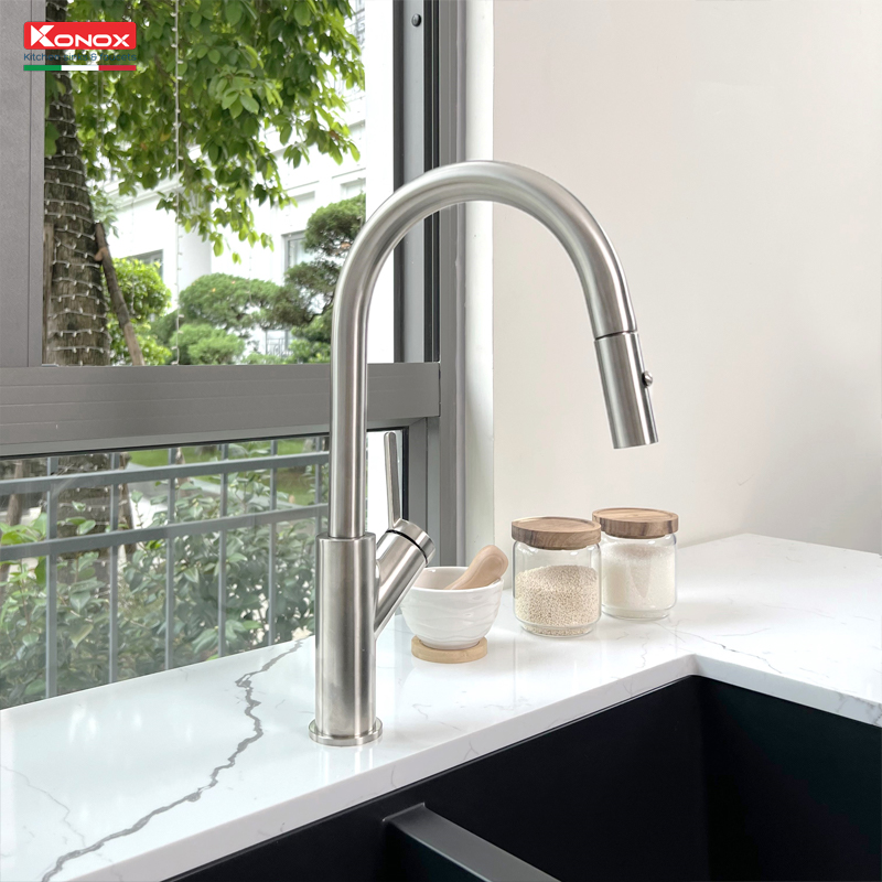 Sử dụng và vệ sinh vòi rửa bát Konox Ponte Nickel