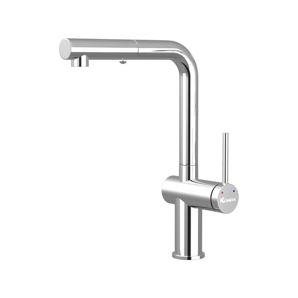 Vòi rửa bát dây rút Konox Stream Chrome – dáng vuông thân cao