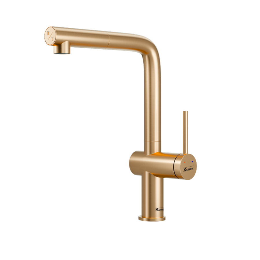 Vòi rửa bát dây rút Konox Stream Smart Champagne – sắc vàng thanh lịch