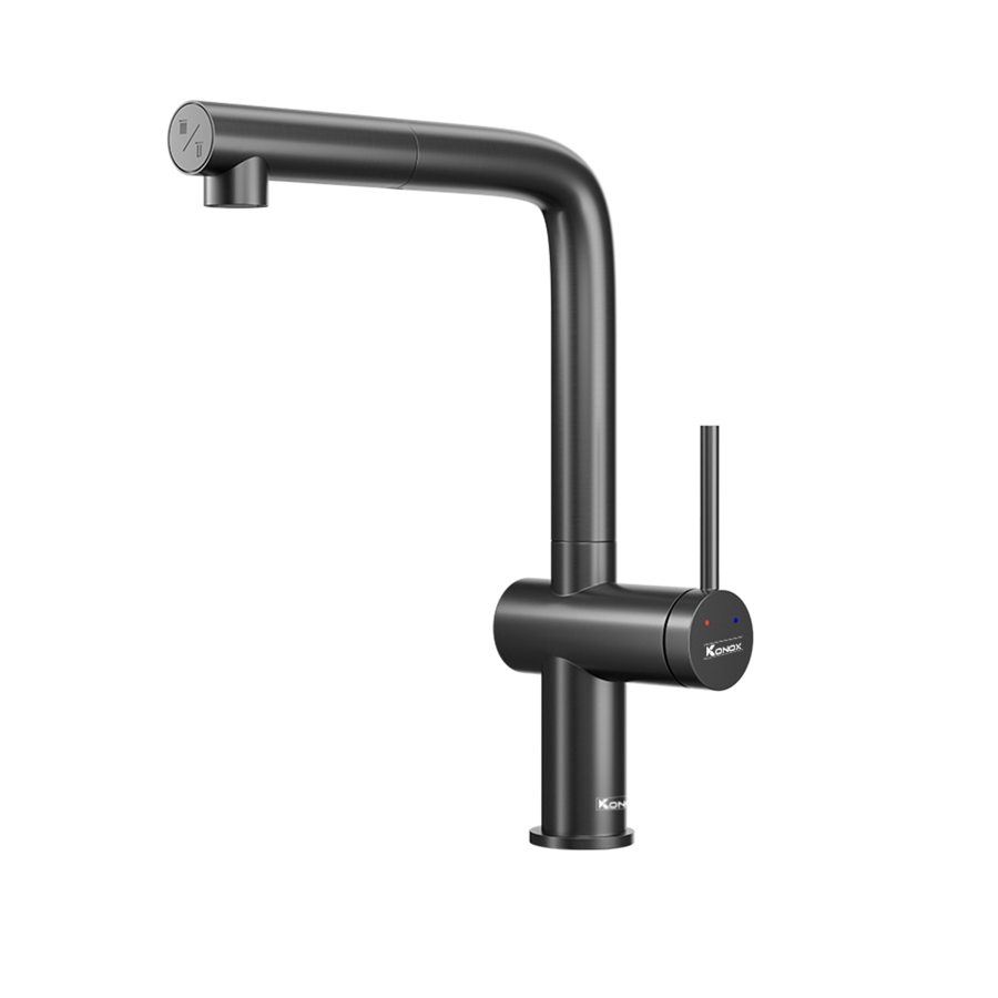 Vòi rửa bát dây rút Konox Stream Smart Gun Metal – vuông, xám kim loại