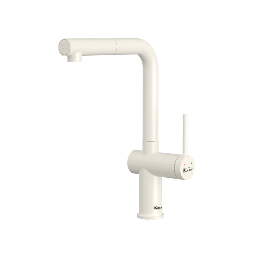 Vòi rửa bát dây rút Konox Stream Smart Nude – vuông vức, tông be ấm