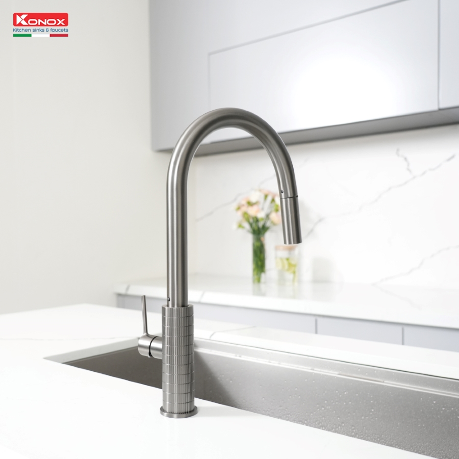 Vòi rửa bát dây rút Venice Gun Metal - ảnh 5