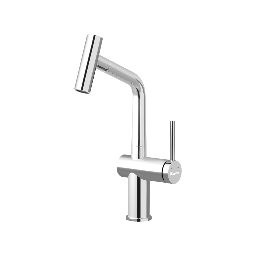 Vòi rửa bát dây rút Konox Volta Chrome – đầu chữ T sáng bóng